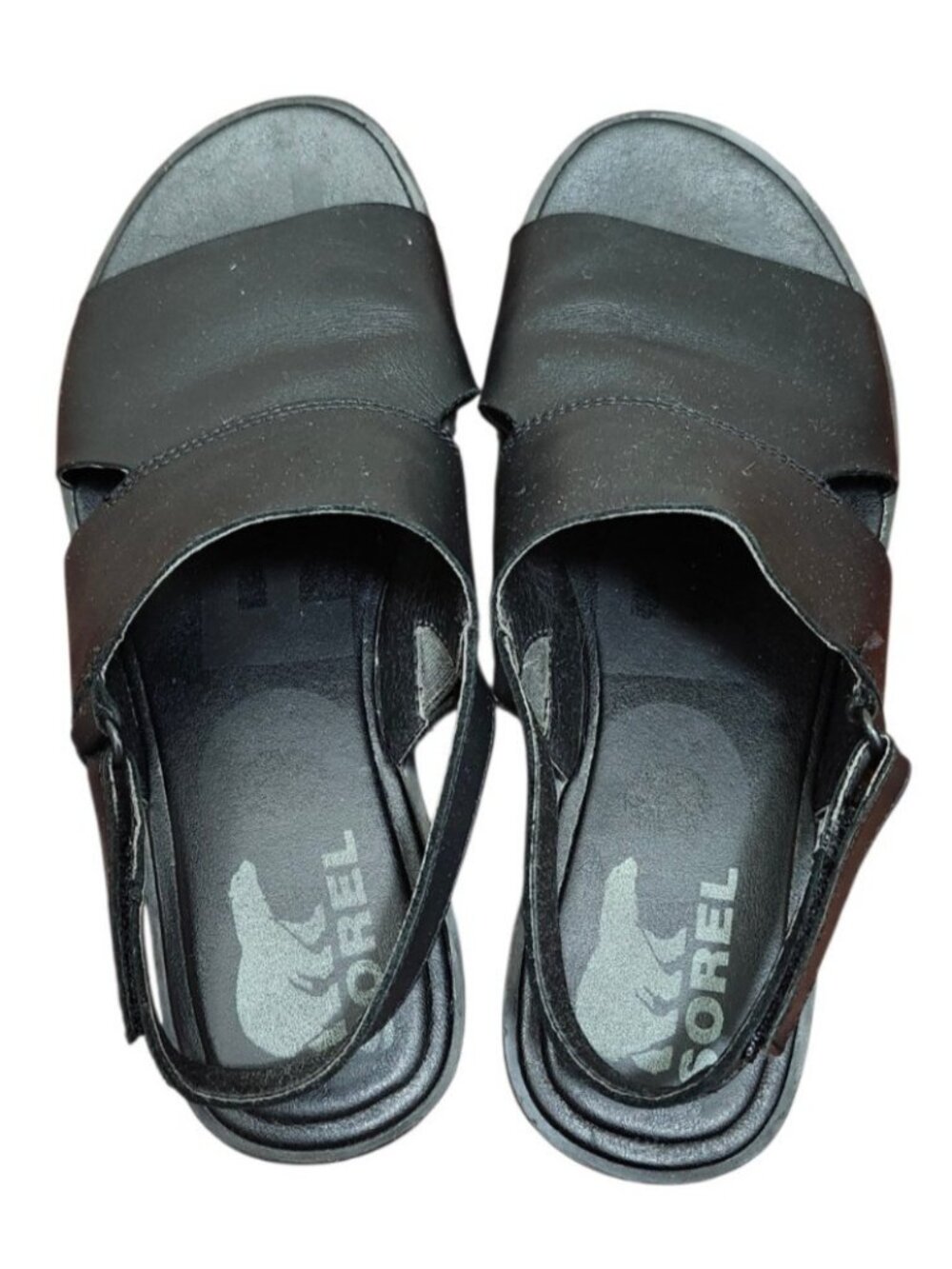 Sorel Ella II Crisscross Black Leather Sandals Women's US 7.5 Comfort Slingback - Picture 5 of 10